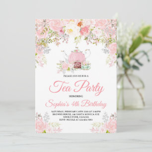 Convites Noivado das Meninas do Tea Party Floral Rosa