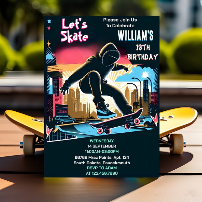 Convites Noivado de 13 de Skateboard da Zona de Salto do Pa (Criador carregado)