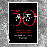 Convites Noivado de 30 Script Vermelho Mínimo Moderno<br><div class="desc">Moderno e chic, este convite de aniversário combina preto clássico e branco com sotaques de vermelho vivo. É um design mínimo é um design simples e divertido para celebrar o aniversário do marco. A parte traseira retém uma área para um código QR para resposta RSVP. Criado pela imprensa simplesmente de...</div>