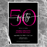 Convites Noivado de 50 Script Mínimo Rosa Moderno<br><div class="desc">Moderno e chic,  este convite de aniversário combina preto clássico e branco com sotaques de rosa brilhante. É um design mínimo é um design simples e divertido para celebrar o aniversário do marco. Criado pela imprensa simplesmente de farmácia.</div>