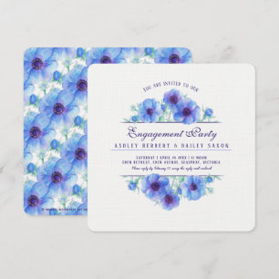 Convites noivado de aquarela floral anêmico azul