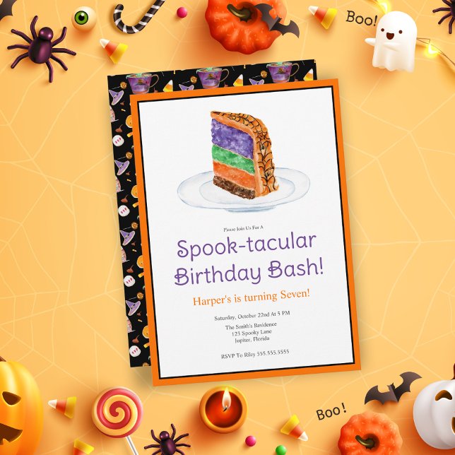 Convites Noivado de Bolo em Camada do Halloween (Frightful fun awaits: Download your hauntingly delightful Halloween birthday invitation now!)