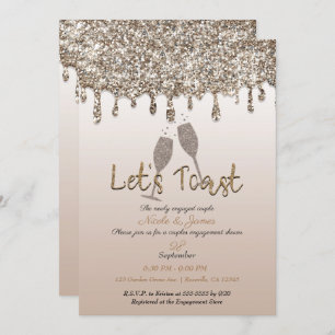 Convites Noivado de Brunch de Driblagem de Glitter Dourada