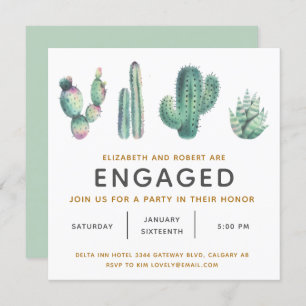 Convites Noivado de Cactus Excessivo com Aquarela