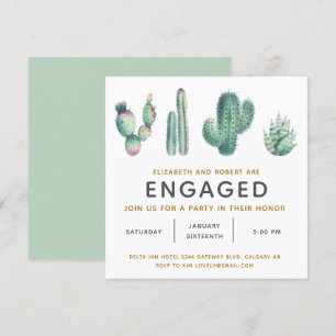 Convites Noivado De Cactus Suculento Com Aquarela