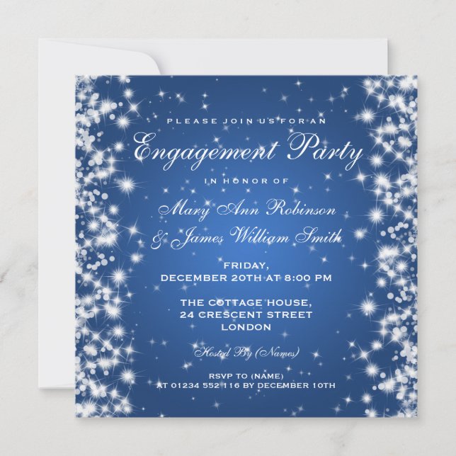 Convites Noivado de Casamento Blue Sparkle (Frente)