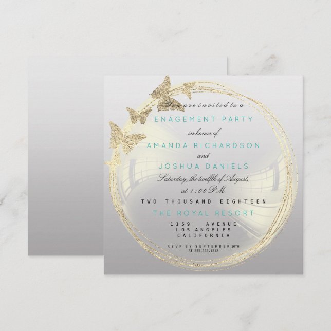 Convites Noivado de Casamento de Bolhas de Ouro Foxier da c (Frente/Verso)