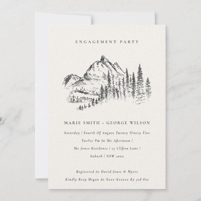 Convites Noivado de Casamento de Esqueleto de Madeira Pine  (Frente)