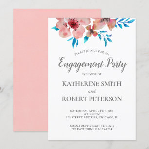 Convites Noivado de Casamento de Flores Rosa Elegante