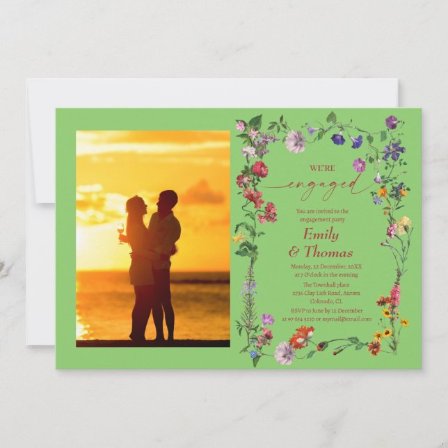 Convites noivado de casamento elegante de flor silvestre (Frente)
