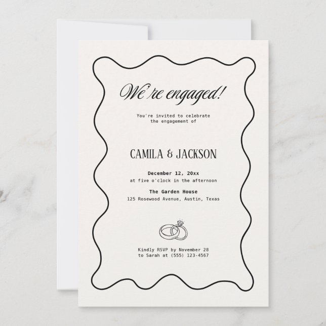 Convites Noivado de Casamento Marfim e Preto (Frente)