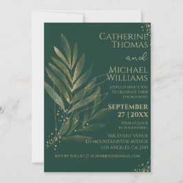 Convites Noivado de Casamento Moderno Esmeralda Verde Doura