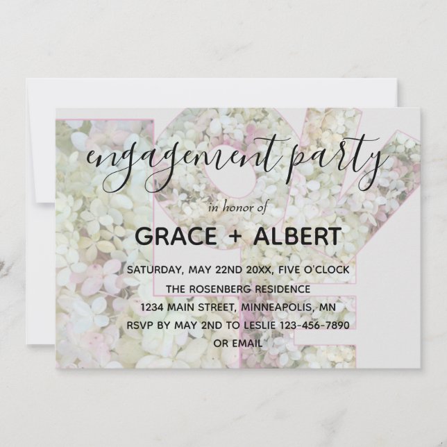 Convites Noivado de Casamento Vanilla Strawberry Hydrangeas (Frente)