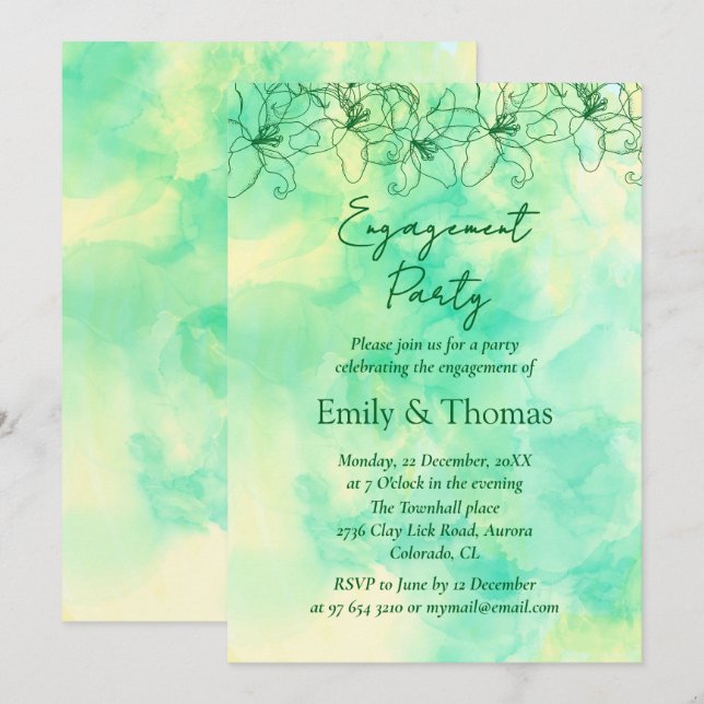 Convites noivado de casamento verde minimalista (Frente/Verso)