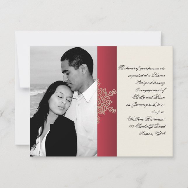 Convites Noivado de Casamento Vermelho e Dourado em Floco d (Frente)