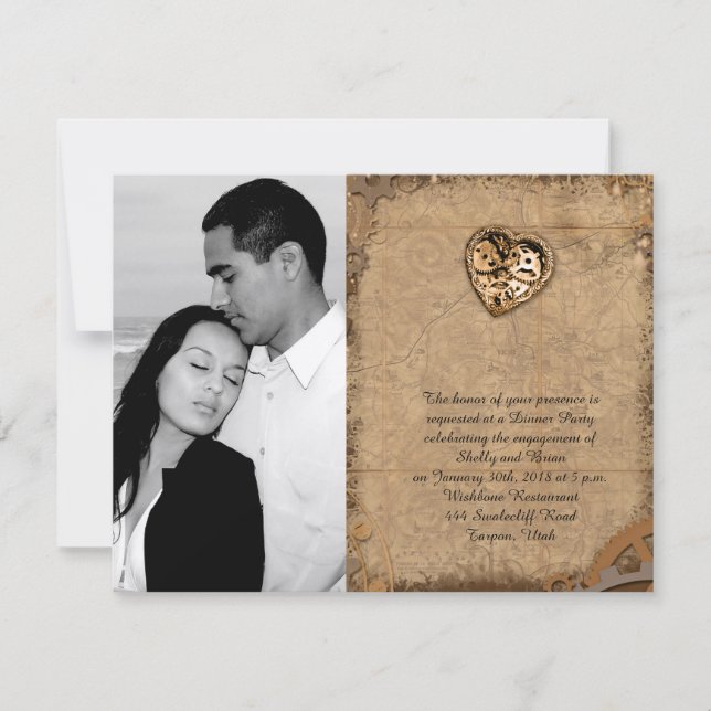 Convites Noivado de Casamento Vintage Steampunk Bride (Frente)