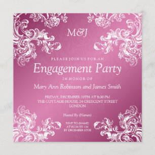 Convites Noivado De Casamento Vintage Swirls 2 Rosa