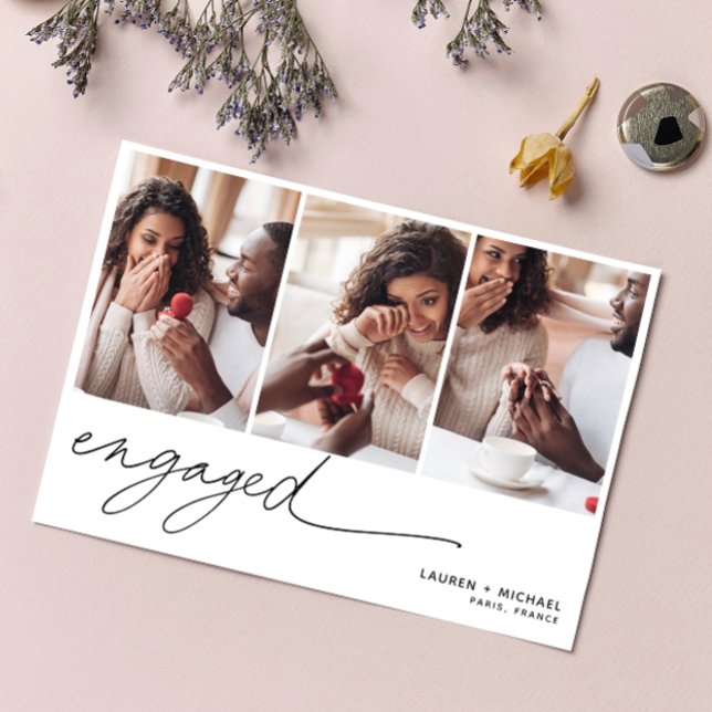 Convites Noivado de Código QR de Script de Foto Elegante Si (Easily personalize this engagement party invitation with your website, photos and personal details!)
