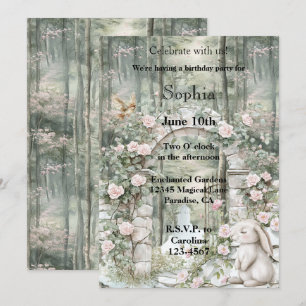 Convites Noivado de coelhinho de jardim florido cor-de-rosa