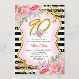 Convites Noivado de Confetti Floral-90 Dourado a preto e br
