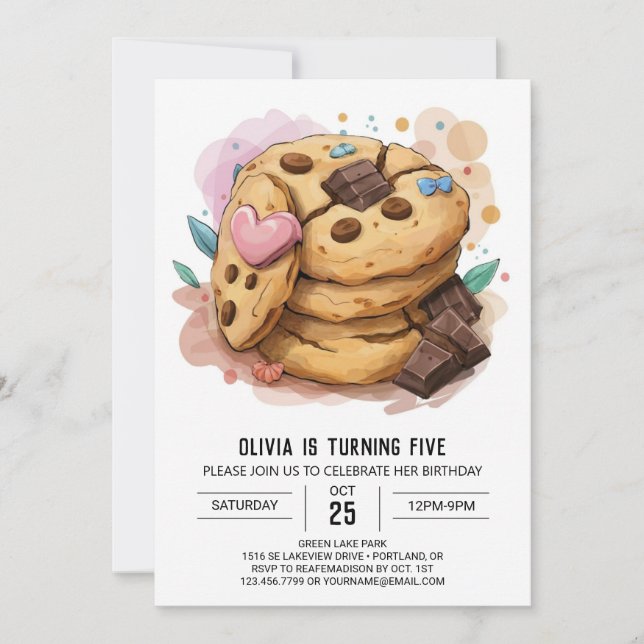 Convites Noivado de Cookies Simples com Aquarela (Frente)