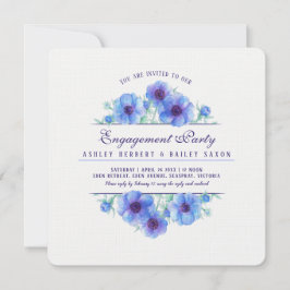 Convites Noivado de cor de água floral anêmona azul