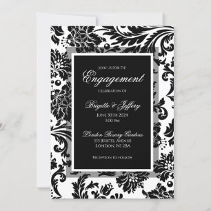 Convites Noivado de damasco preto e branco legível personal