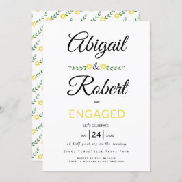 Convites Noivado de flores amarelas datipografia manuscrita