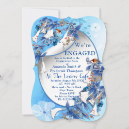 Convites Noivado de Flores de Aquarela Azul Hydrangeas