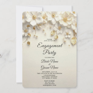 Convites Noivado de Folhas Douradas Florais de Ivory White