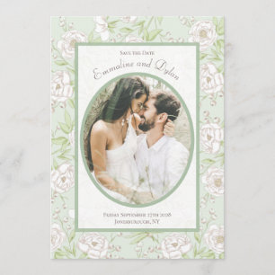 Convites Noivado de Foto de Casamento Rosa Branca Verde Sal