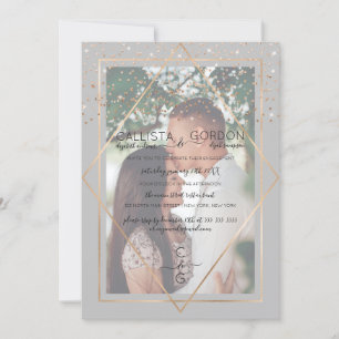 Convites Noivado de Fotografia de Borda Confetti Dourada da