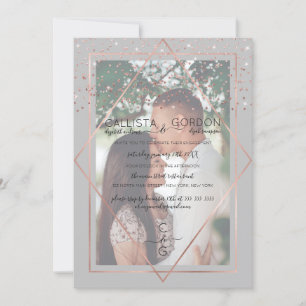 Convites Noivado de Fotografia de Borda de Confetti Dourada