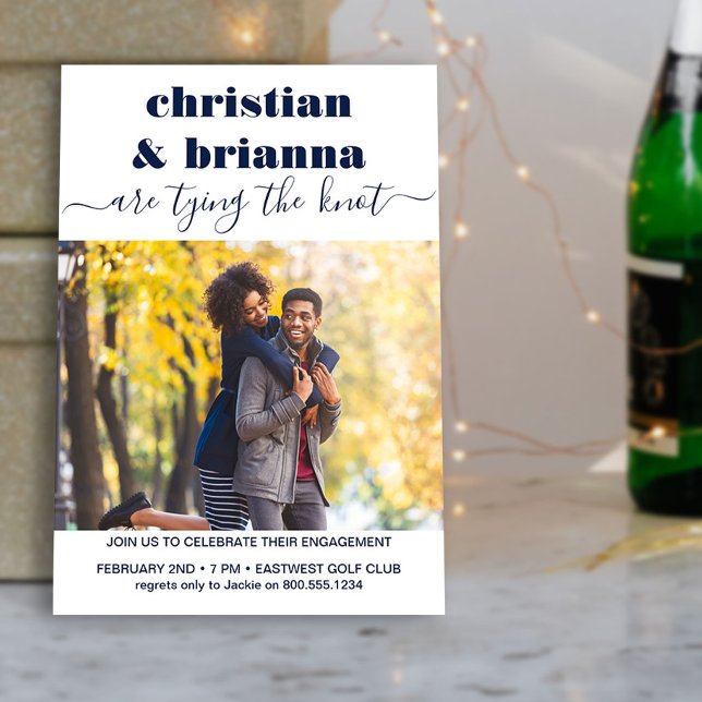 Convites Noivado de Fotografia de Script Elegante do Casand (Photo Engagement Party Invite from my Engagement Party Invitations Collection)