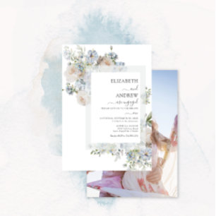 Convites Noivado de Fotografia Floral Cor-de-rosa Dusty Blu