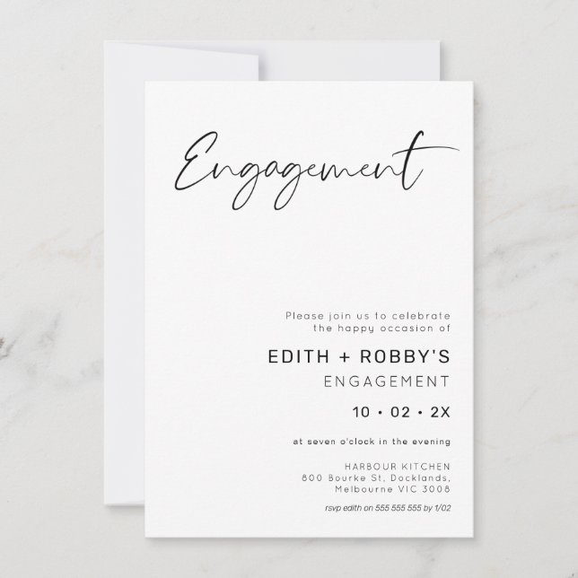 Convites Noivado de Fotografia Negra Minimalista (Frente)