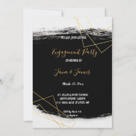 Convites Noivado de Geometr Preto e Dourado Moderno