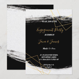 Convites Noivado de Geometr Preto e Dourado Moderno