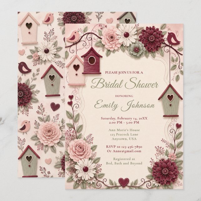 Convites Noivado de Inverno Burgundy Blush (Frente/Verso)
