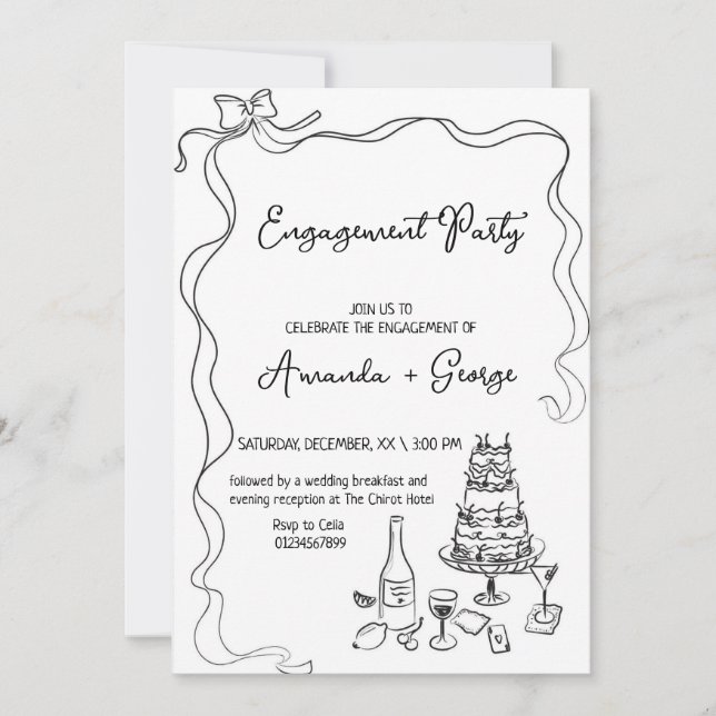 Convites Noivado de Manuscrito Chic - casamento (Frente)