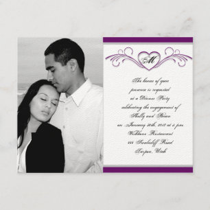Convites Noivado de Monograma de Rolagem de Coração Roxo e 