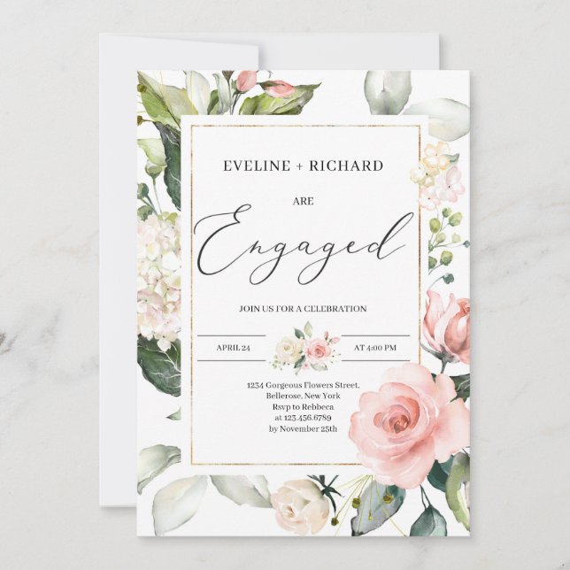 Convites Noivado de ouro de quadro floral Boho bohemian (Frente)