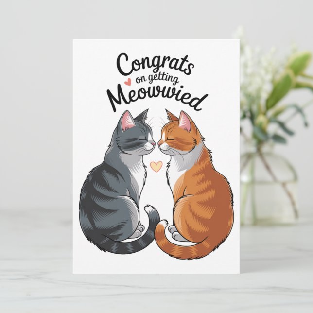 Convites Noivado de Parabéns de Casamento de Gato Bonito (Em pé/Frente)