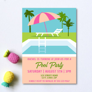 Convites Noivado de piscina Tropical Nadando Piscinas