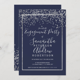 Convites Noivado de prata da tipografia dos azuis marinhos