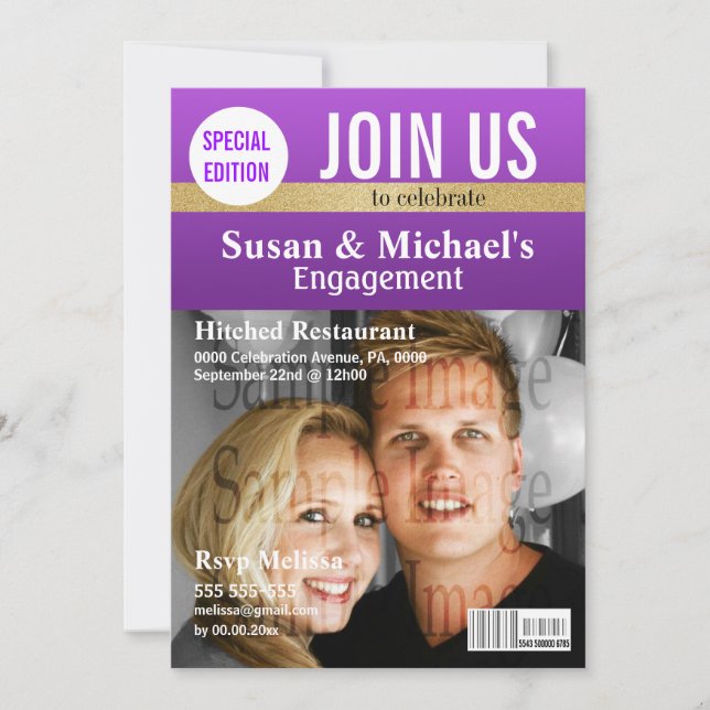 Convites noivado de revista Dourada (Frente)