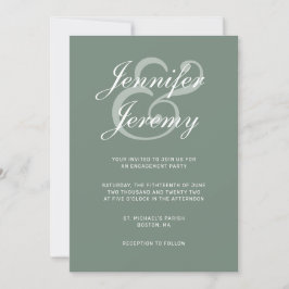 Convites Noivado de Script Branco Elegante Verde de Sage Mo