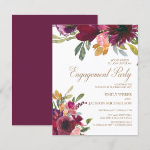 Convites Noivado de Script Floral Dourado Rosa Elegante