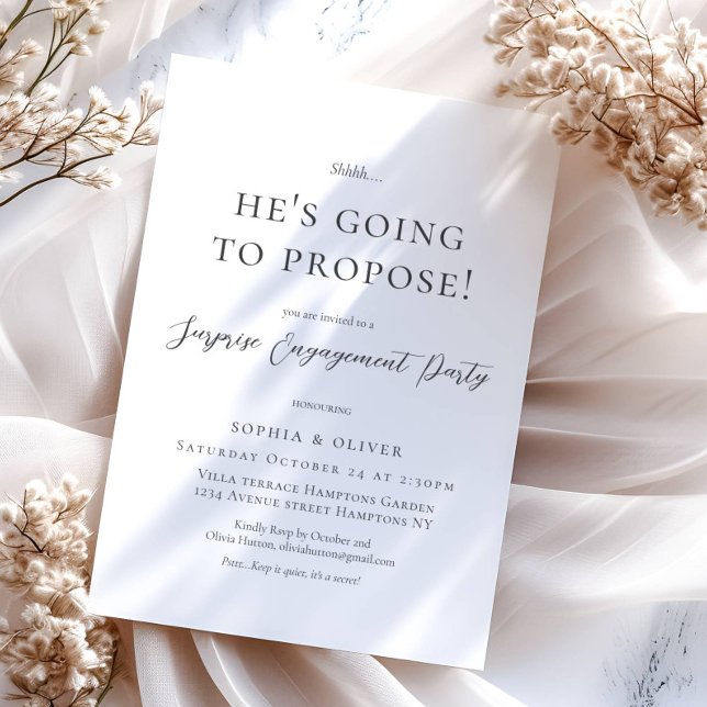 Convites Noivado de Script Preto Mínimo Elegante (Criador carregado)