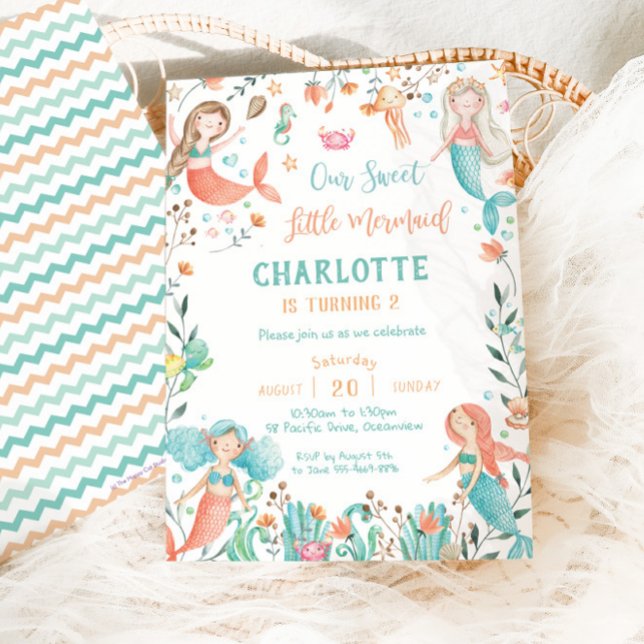 Convites Noivado de Sereia Bonita Debaixo da Garota do Mar (Criador carregado)